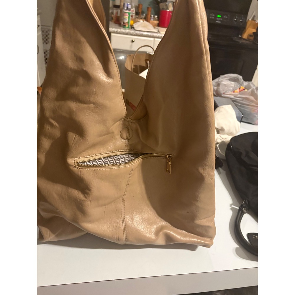Unbranded Tan Vegan Leather Slouchy Hobo Bag Oversized Triangle Tote